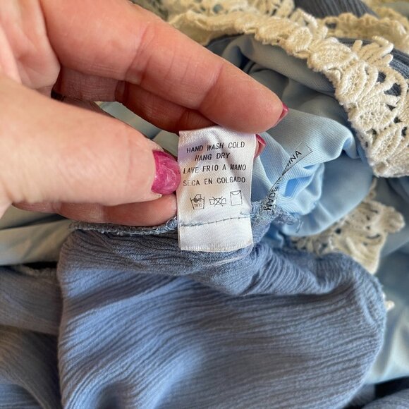 Women's S Tea & Cup White Lace Trim Romper Light Blue Romantic - Picture 11 of 11